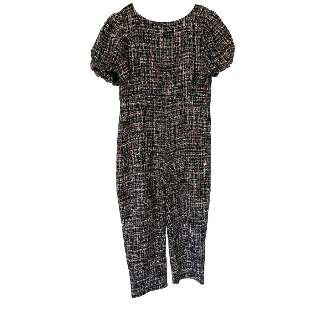 Ivy City Co Womens XXL Multicolor Tweed Sequin Puff Sleeve Cropped Jumpsuit